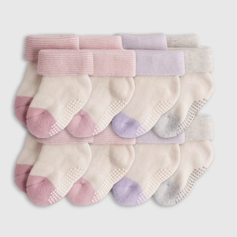 NWT QUINCE Pack Of 8 Organic Cotton Gripper Fold Over Socks 4627